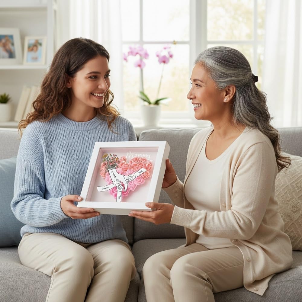 kaululu Regalo Festa della Mamma, Cornice Decorativa Personalizzata con Rosa e Incisione Nome Regalo Personalizzato per Donna (A-Verde)