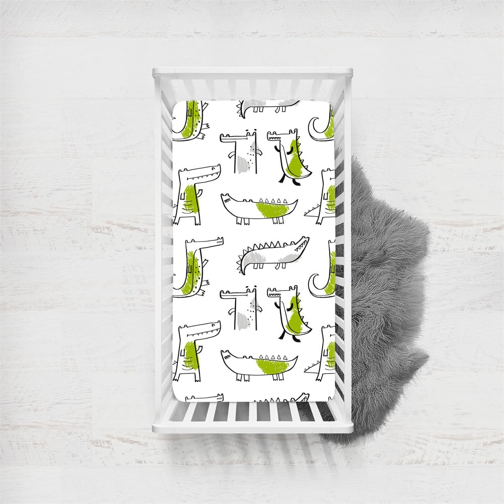 Odot Dinosaur Pattern Cot Bed Fitted Sheets, Toddler & Baby Bed Sheets, Microfiber Mattress Protector, Cozy Lightweight Bedside Cribs Bassinet Sheets for Boy and Girl (Dinosaur J,65x95cm)