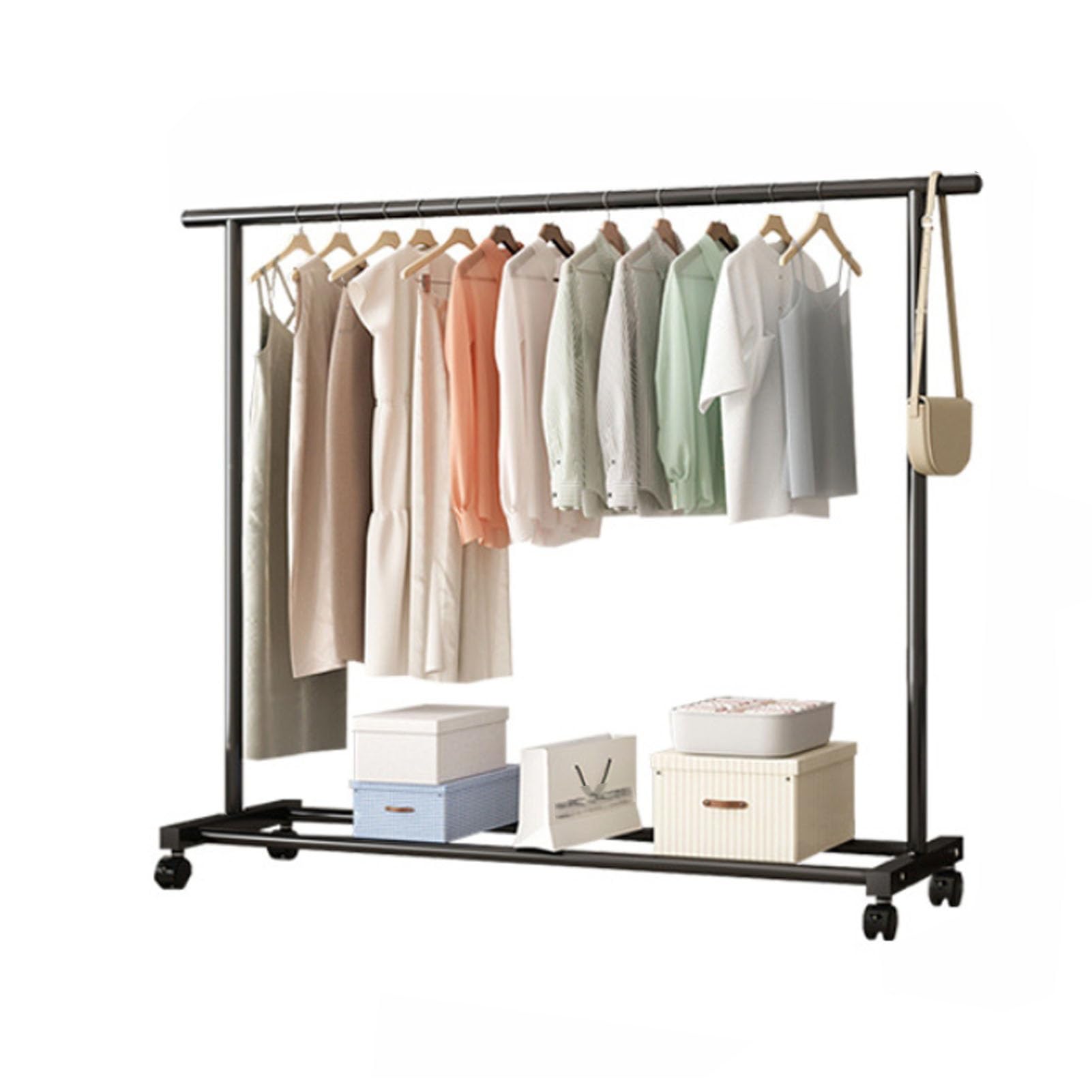 YAOHY Clothes Rack, Portable Garment Rack with Wheels, Metal Clothes Hanger with Wheels Portable Wardrobe Organizer Garment Rod for Hanging Clothes(Black,39x55in/100x140cm)