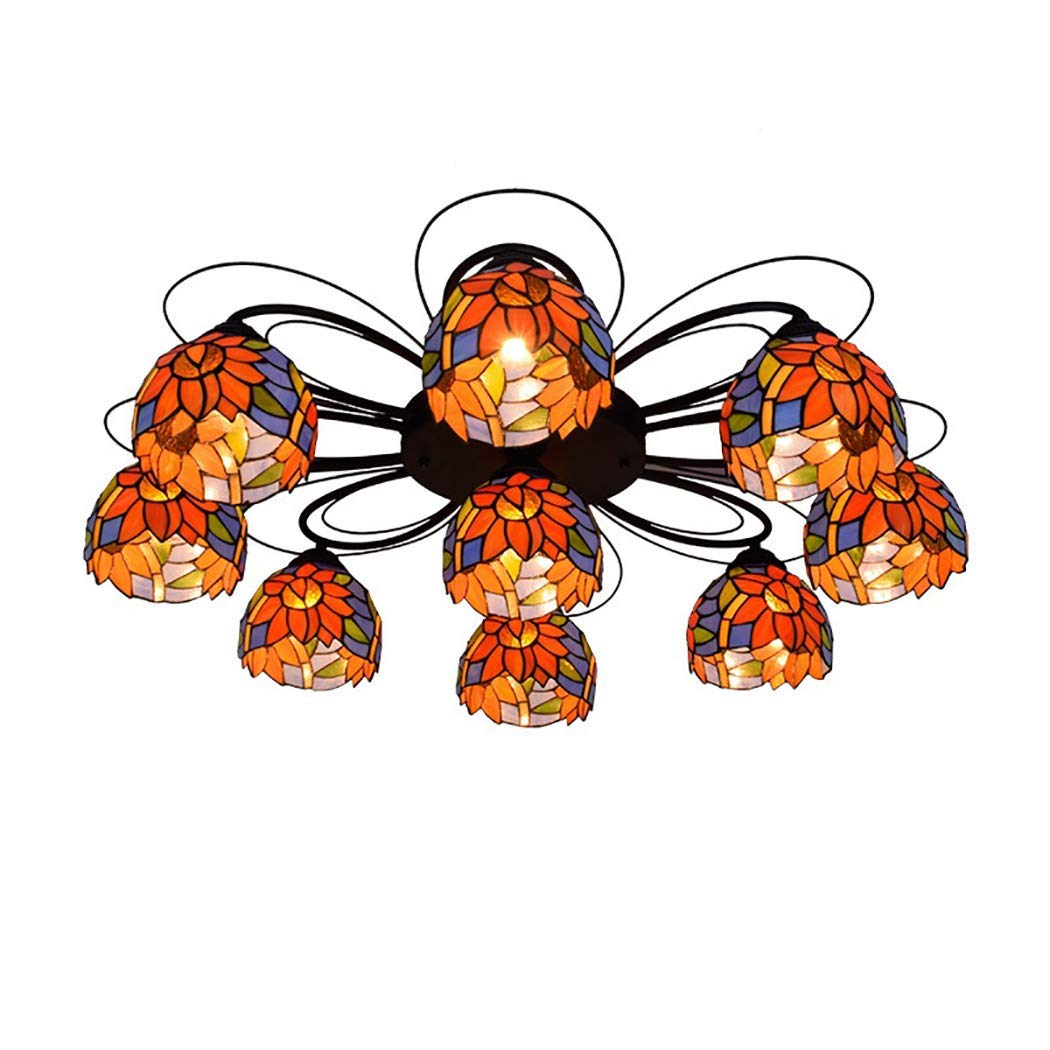 YNIYUJKL Retro Chandelier Vintage Tiffany-Style Chandeliestained Glass Crystal Art Inverted Ceiling Pendant Lighting Fixture For Living Room Villa-C