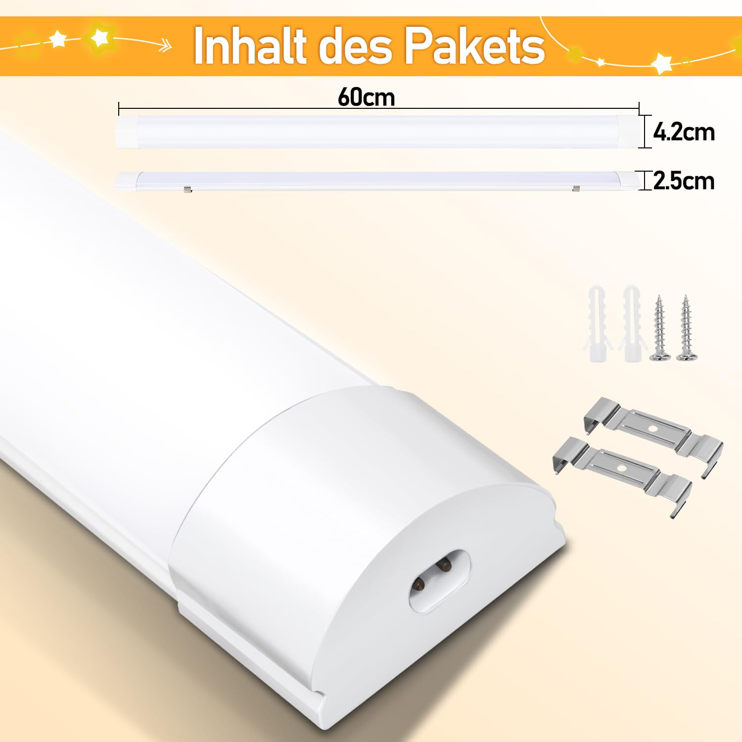 10 unidades LED (60 cm, 18 W, 1530 lm, tubo LED, 4000 K, IP65, luminaria de techo, neón, LED, ángulo de haz de 120 °, luz de techo led para taller, oficina, dormitorio, salón, cocina