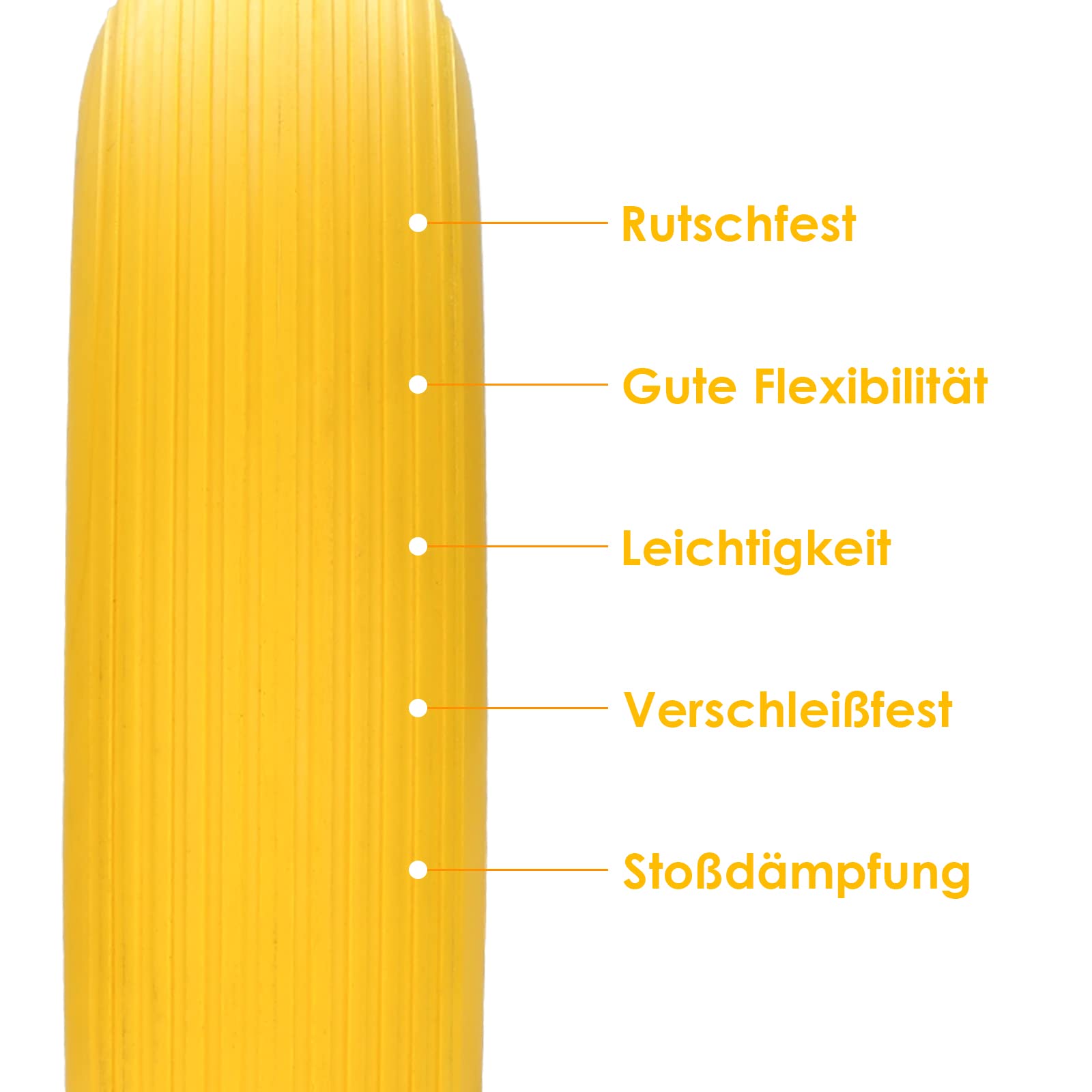 Lospitch Roue de brouette 4.80/4.00-8, 200 kg Anti-crevaison Axe Roue de Rechange pour brouette, PU Ø390mm avec axe, polyuréthane increvable,Chariots de Jardin