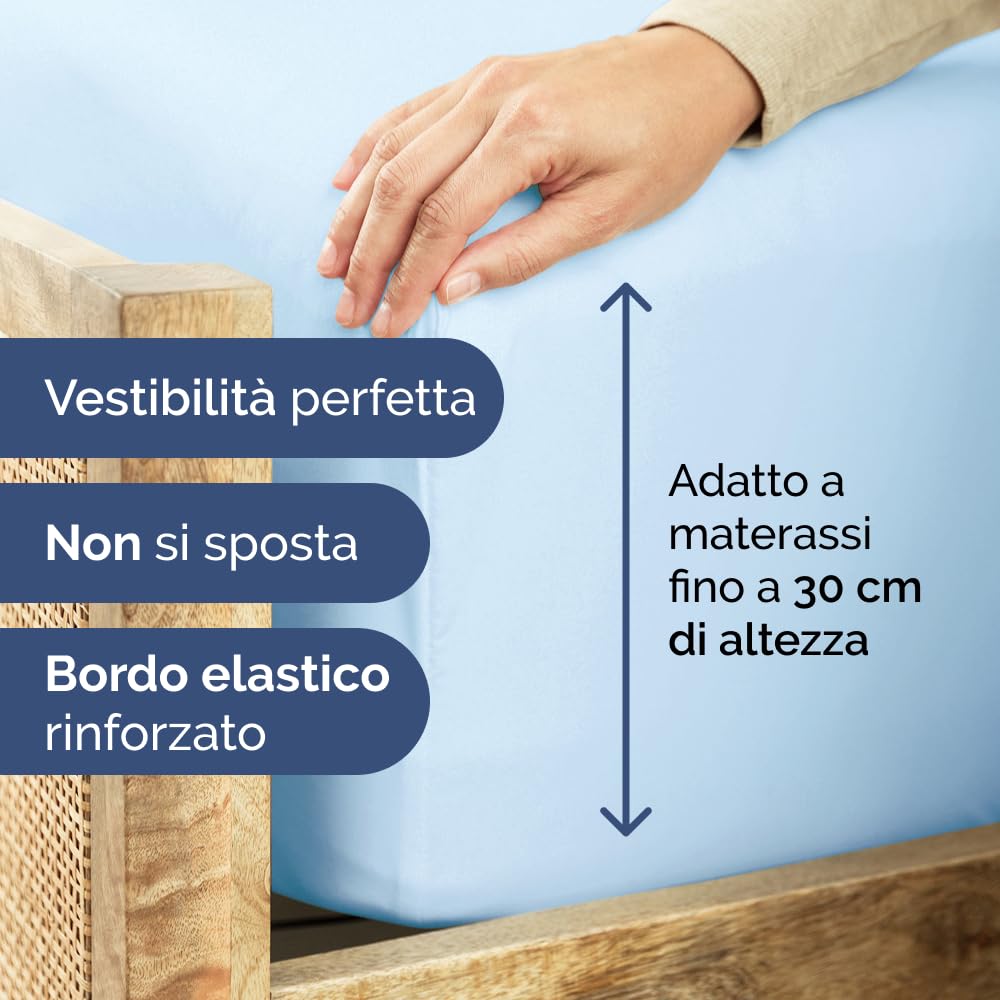 Lenzuolo con angoli 100x200 Azzurro, profondità 30 cm - Lussuoso lenzuolo con angoli - Per materassi fino a 30 cm (12") di altezza - Morbido, senza pieghe e traspirante - 100x200 - singola