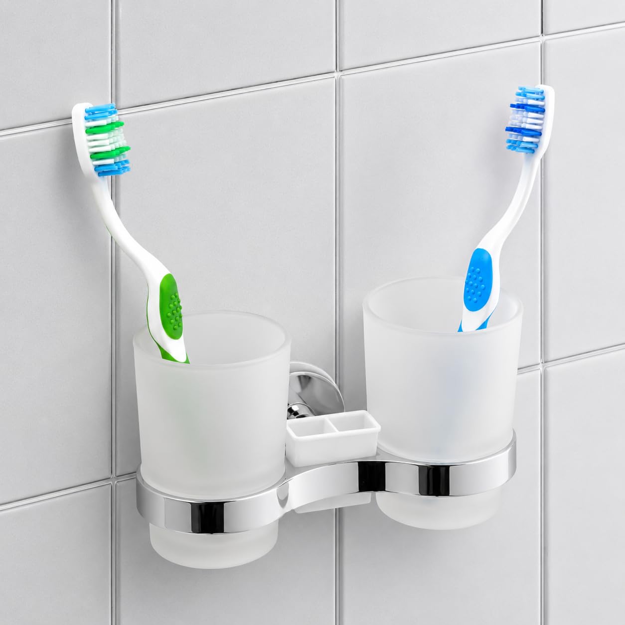 IPEA Samoprzylepny uchwyt na szczoteczkę do zębów z podwójną szklanką - bez wiercenia - nowoczesny design - stylowy uchwyt na szczoteczki do zębów i pastę do zębów na ścianę przyklejanie w łazience