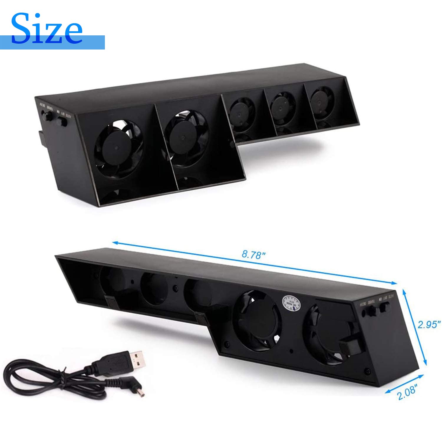 Cooling Fan for PS4- USB External Cooler 5 Fan Auto Turbo Temperature Control Cooling Fans for Sony Playstation 4 Gaming Console