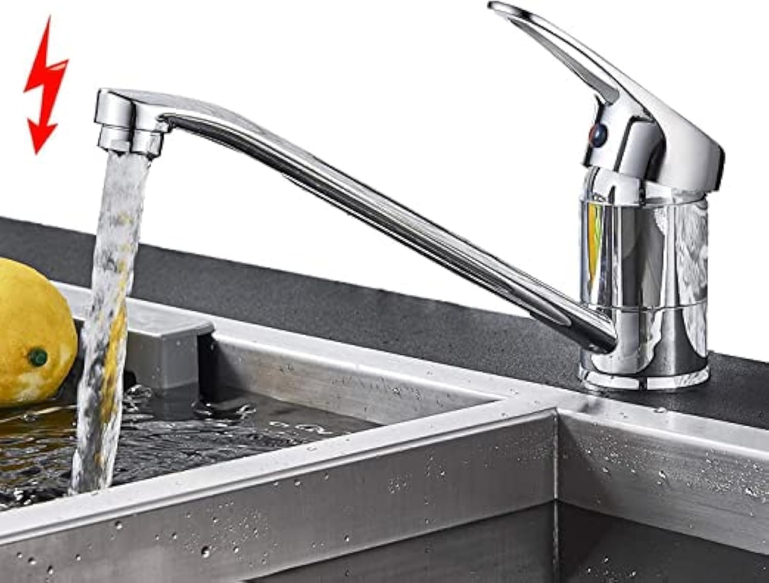 Suguword Low Pressure 360° Swivelling Kitchen Sink Mixer Tap - Single Lever - Copper Finish - Silver - Contemporary Style