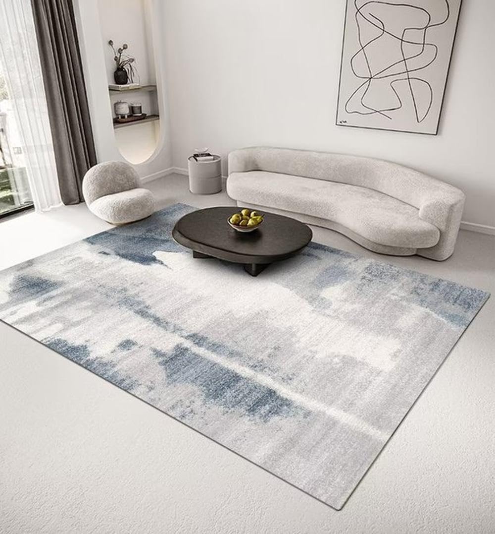 Tapis de Couleur Unie Beige Style Japonais Flanelle Grand Tapis Anti Poussière Salon