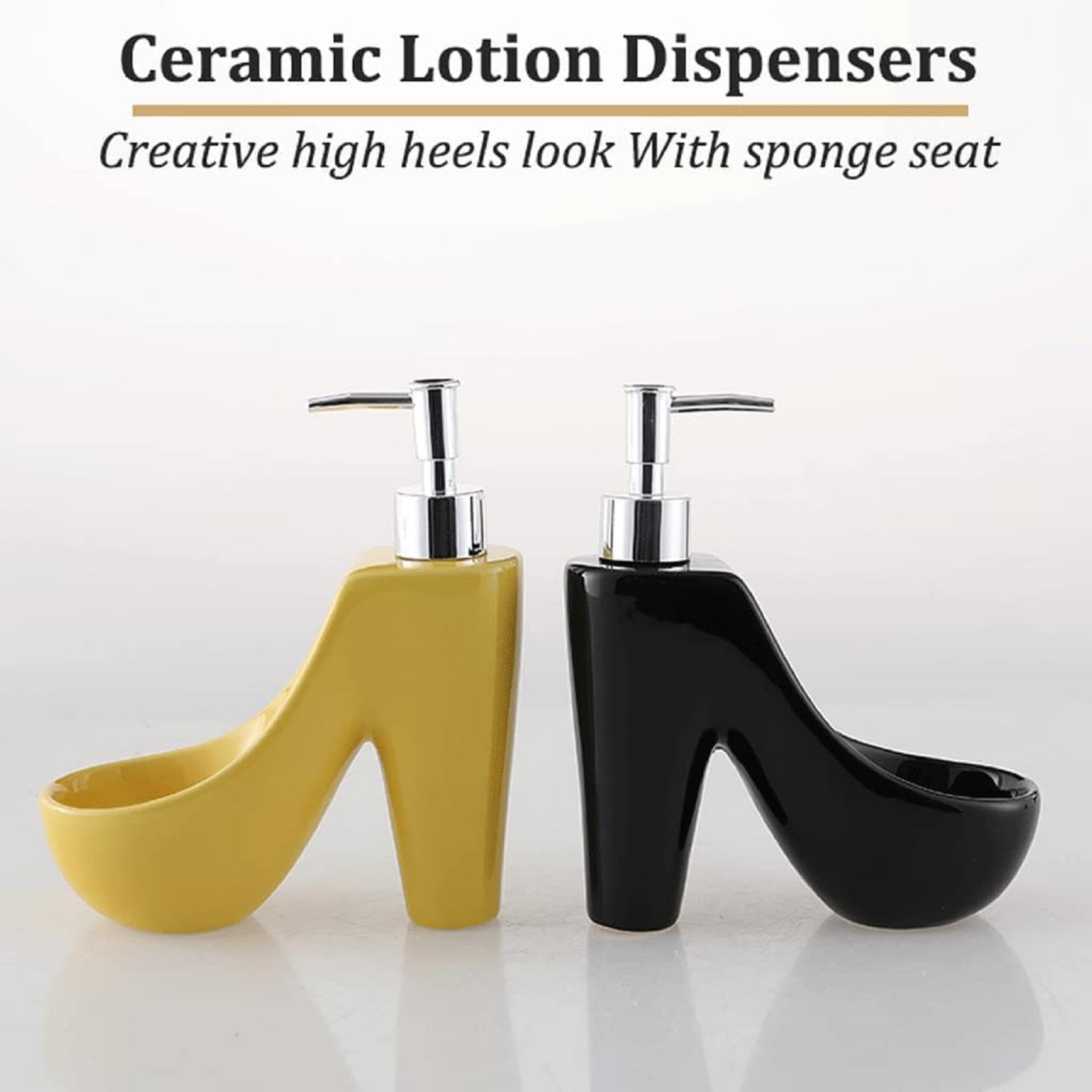 Keramik-Seifenspender mit Pumpe, 385 ml, in Form von High Heels, moderner Seifenspender für Bad, Küche und Badezimmer, Schwarz