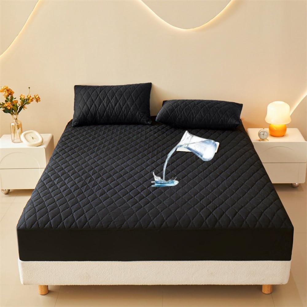 Matratzenschoner Atmungsaktiver,weicher Matratzenschutz Wasserdichtes,rutschfestes Und Staubdichtes Spannbettlaken Schutzauflage In Hotelqualität-Black||200 * 220cm(3-Piece Set)