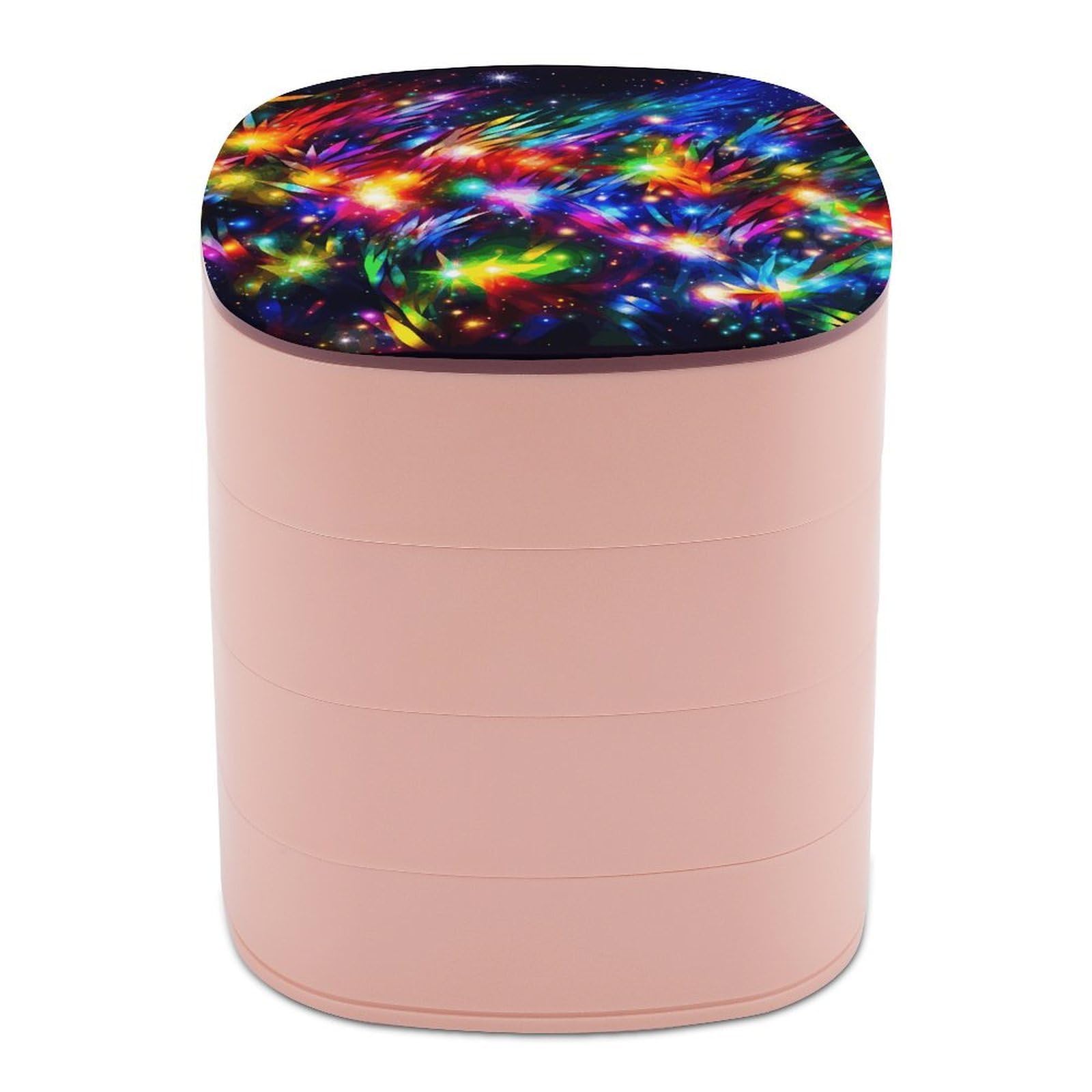 FekiLoot Bright Beautiful Colorful Art Jewelry Box 4-Layers Rotatable Jewelry Organizer Storage Box with Mirror Cute Travel Jewelry Case Portable Earring Holder Organizer for Ring Necklace Bracelet