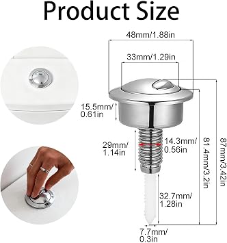 Luxiremi Toilet Push Button Flush Replacement for Cistern Repair | Compatible with Twyford Optima, Siamp Cisterns (Silver)