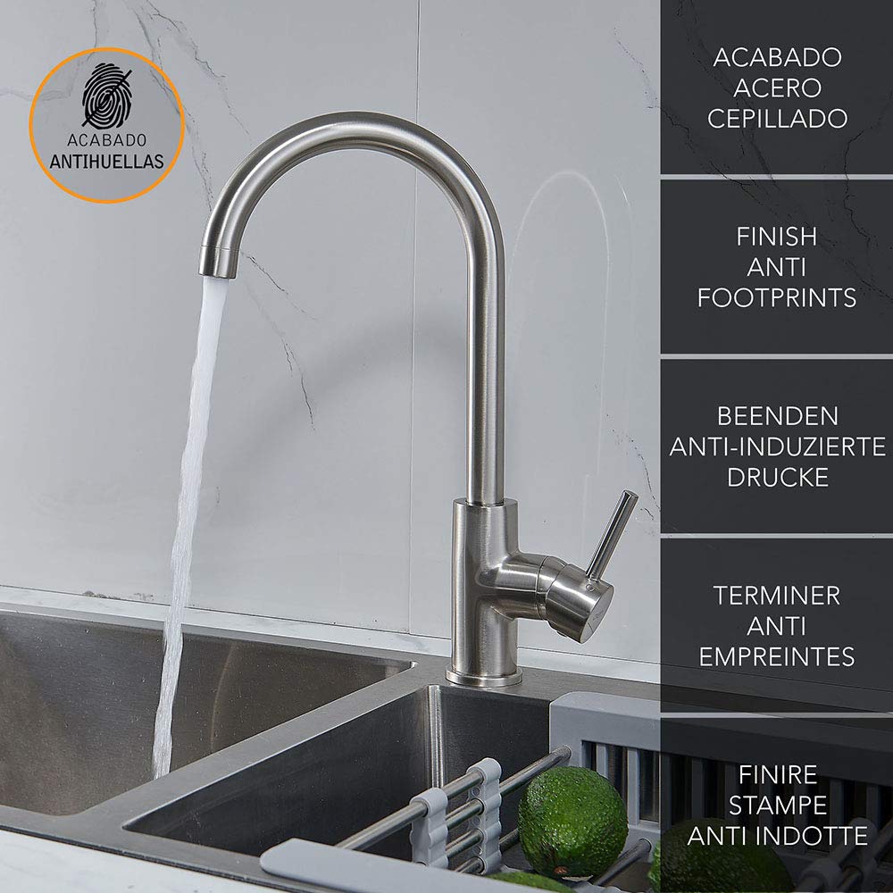 BLANCO KANO-S Vario - Grifo De Cocina Con Ducha Extraíble | Blanco Suave Y Cromo | Caño Giratorio 120°, Válvula Antirretorno