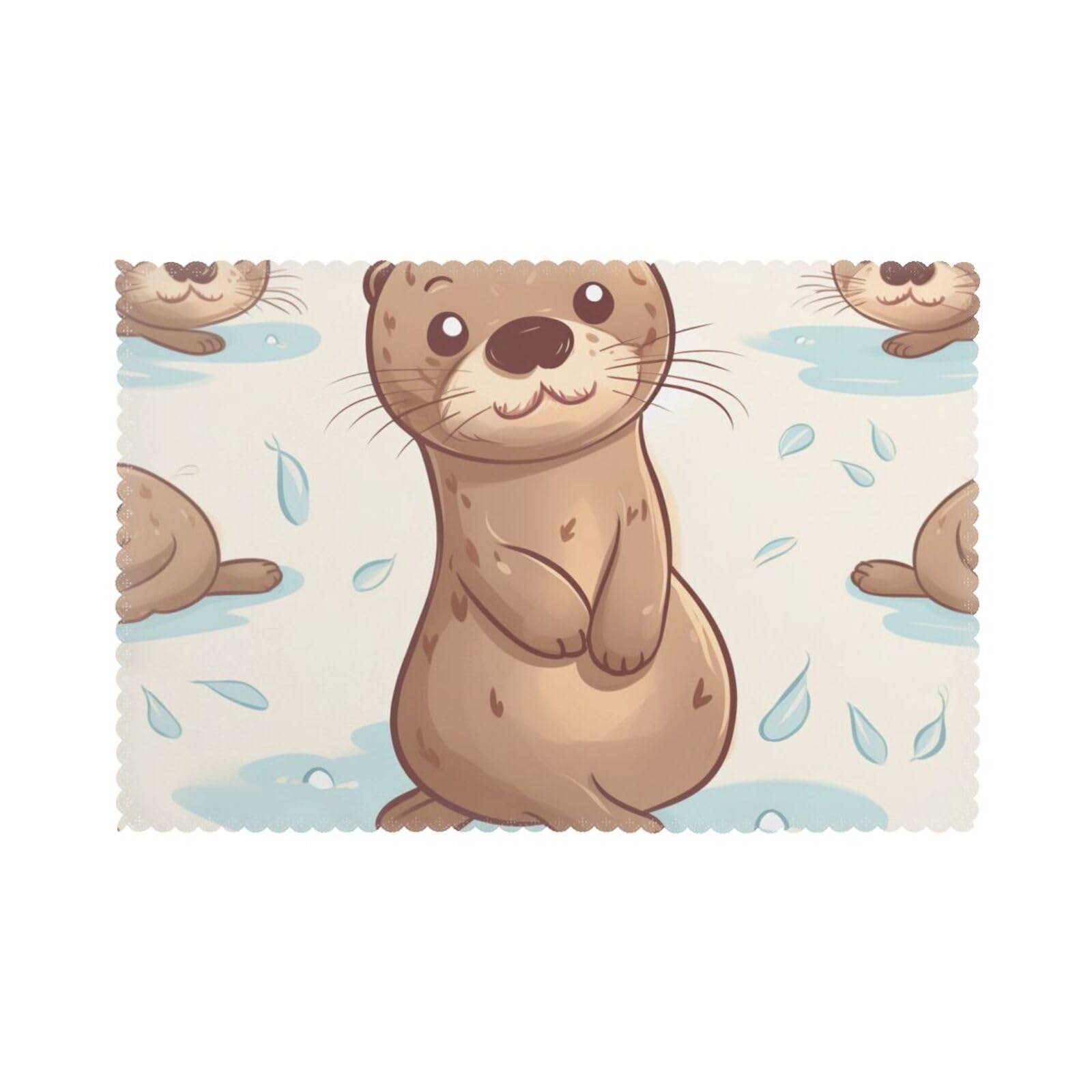 Cartoon Cute Otter Printed Placemat Heat Resistant Place Mats Set of 6 PCS Washable Kitchen Table Mats, 12x18 Inch