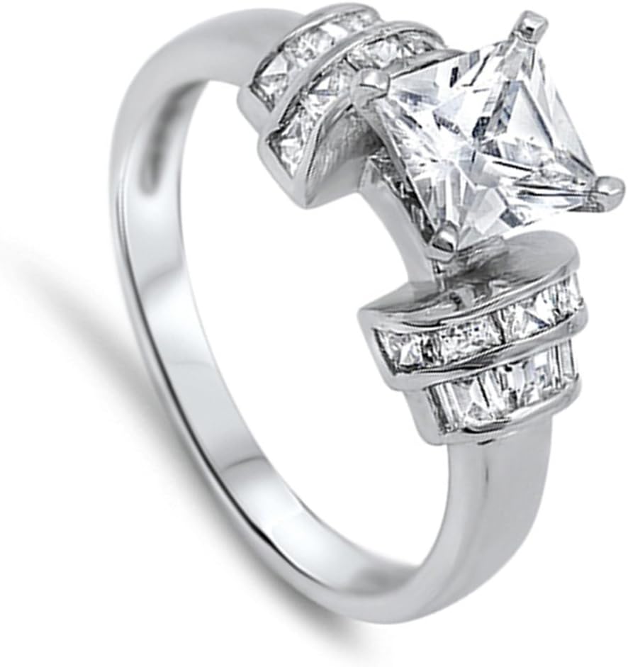 CHOOSE YOUR COLOR Sterling Silver Square Wedding Ring