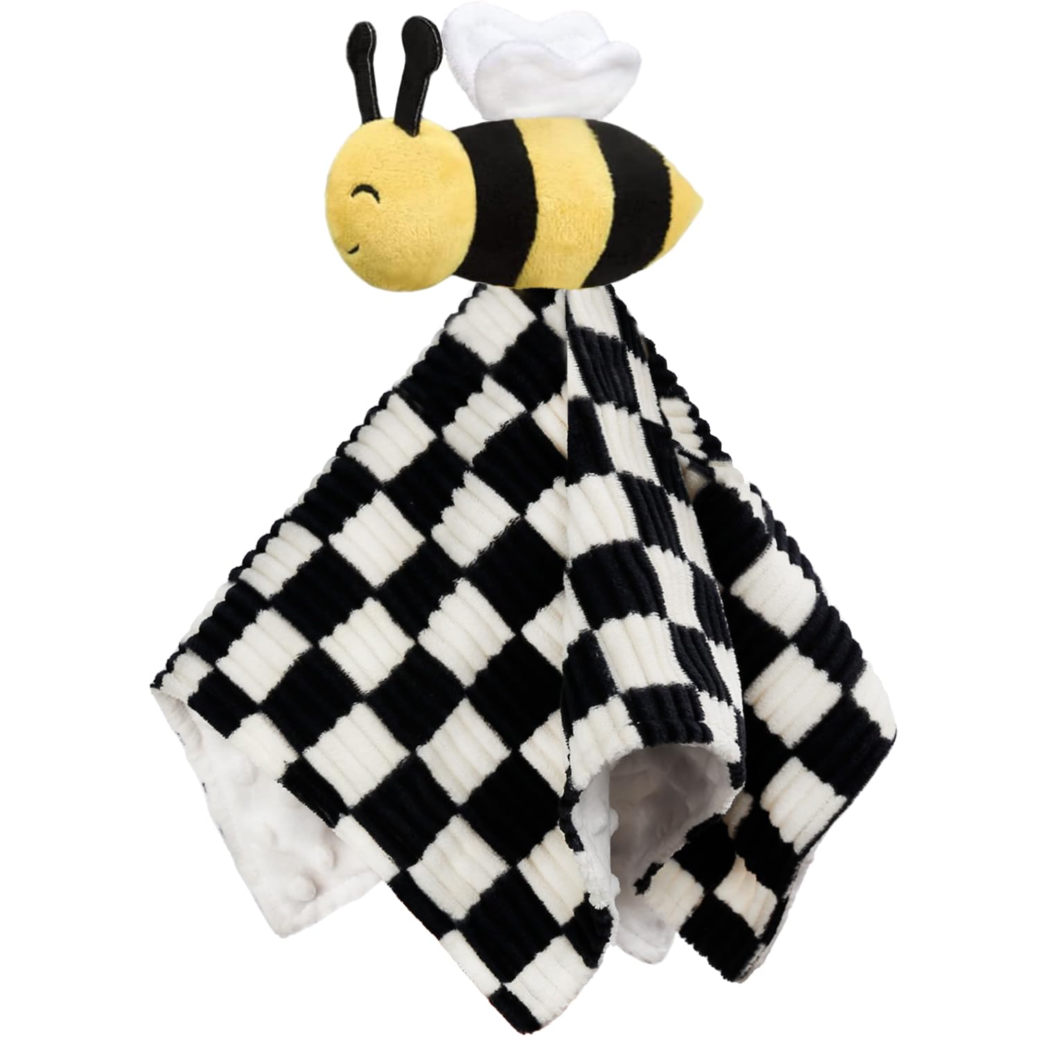 BEILIMU Baby Lovey Blanket for Boys Girls Super Soft Checkerboard Gingham with Minky Dot Fabric Backing Bee Stuffed Animal Lovely Snuggle Toy Black 14