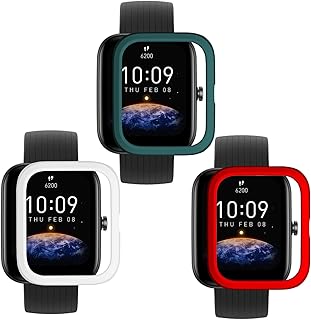 Fit for Amazfit Bip 3 Pro Case, 3PACK Colorful PC Protective Case Bumper Sleeve Shell Frame Protector Cover Accessories for Amazfit Bip 3 /Bip 3 Pro Smartwatch (Green White Red)