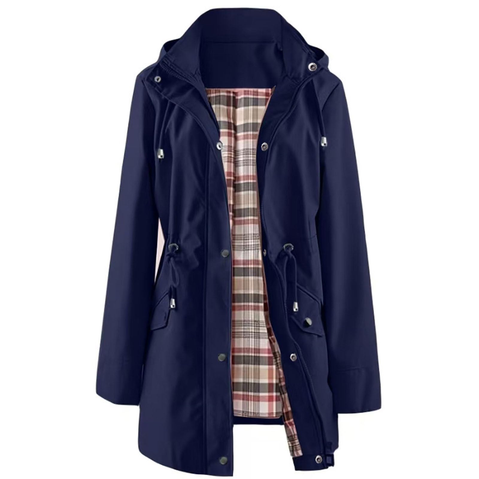 Generisch Trench da donna lungo con cappuccio, giacca antipioggia da donna, taglie grandi, impermeabile, antivento, giacca per le mezze stagioni, traspirante, con chiusura lampo, cintura, giacca a