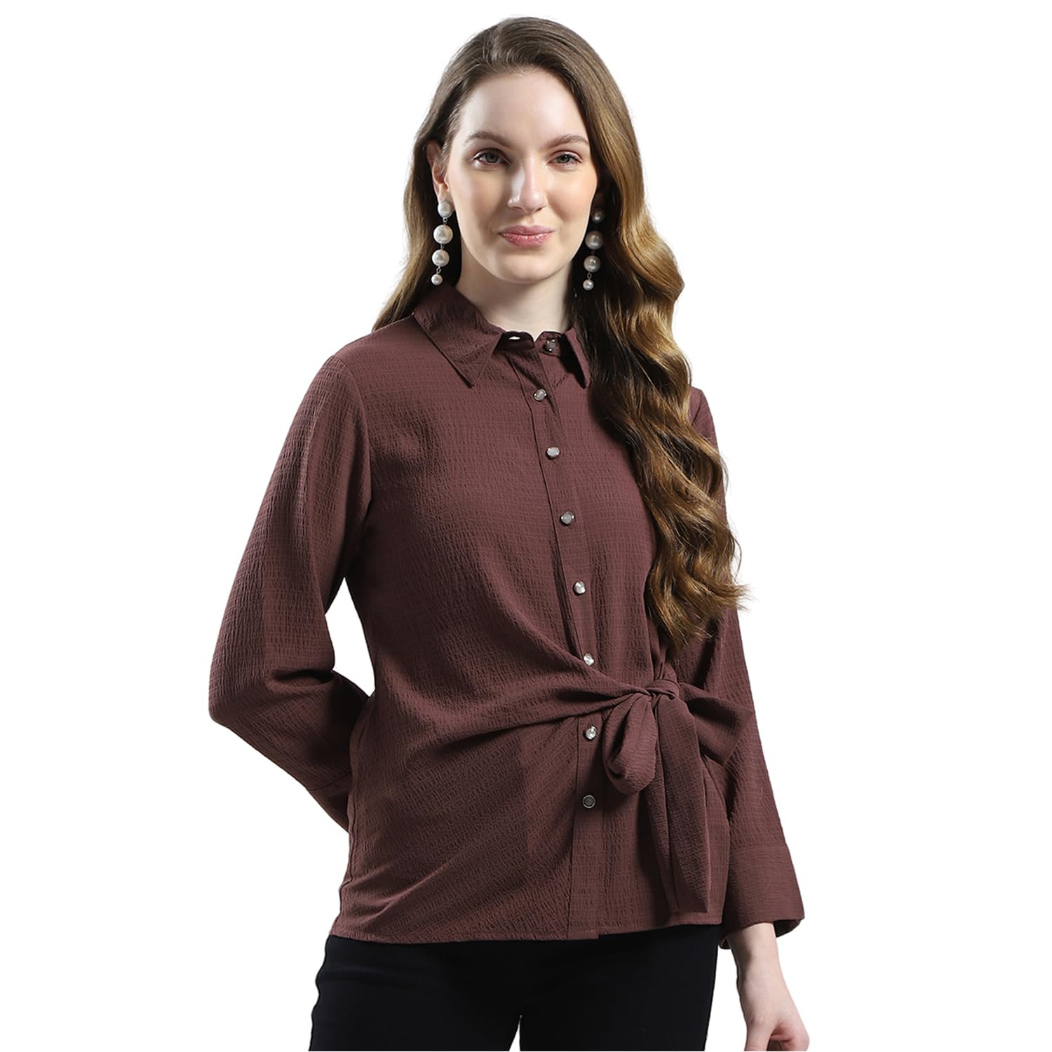 monte carlo Women's Solid Collared Neck Top | 3/4 Sleeve Casual Wear | Stylish & Comfortable | Everyday Top Wear for Women's-picture-41