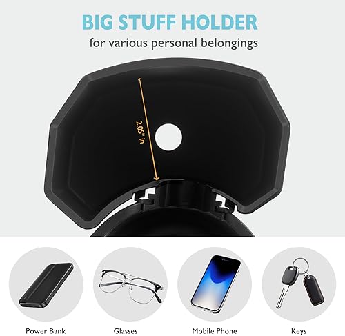 Miniatura 8 de Portavasos 2 en 1 para cochecito con soporte para teléfono, clip fuerte giratorio de 360, caja de almacenamiento grande para cochecito, silla de