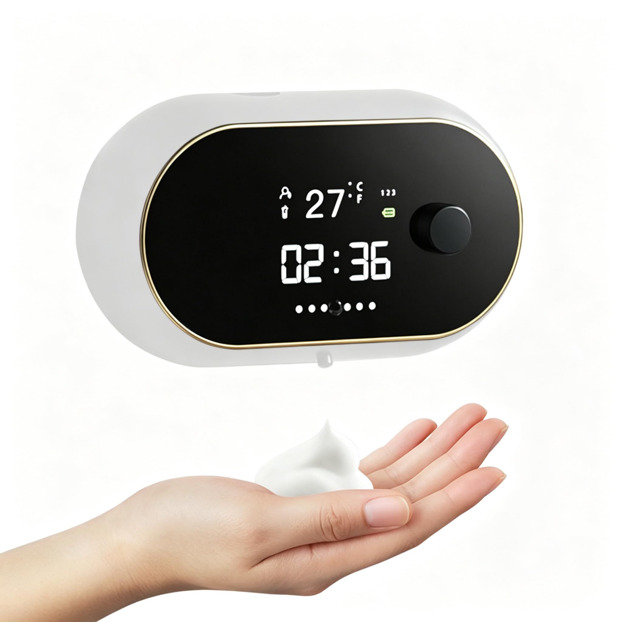 Dispensador automático de jabón montado en la pared, dispensador de sensor inteligente con pantalla | USB recargable IPX5 impermeable 3 niveles de volumen de espuma de ajuste 450 ml para cocina y baño