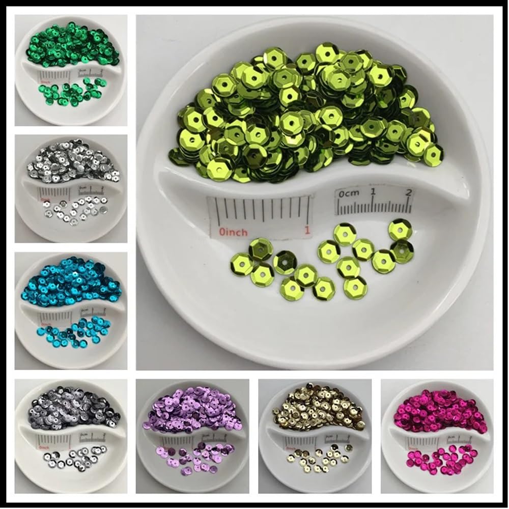 Cekiny do szycia, 3 mm 4 5 6 10 miseczka okrągła srebrna podstawa luźna odpowiednia do szycia rzemiosło ślubne dekoracja ubrania buty czapka DIY (Dark Green A4.6mm 700pcs 10g)