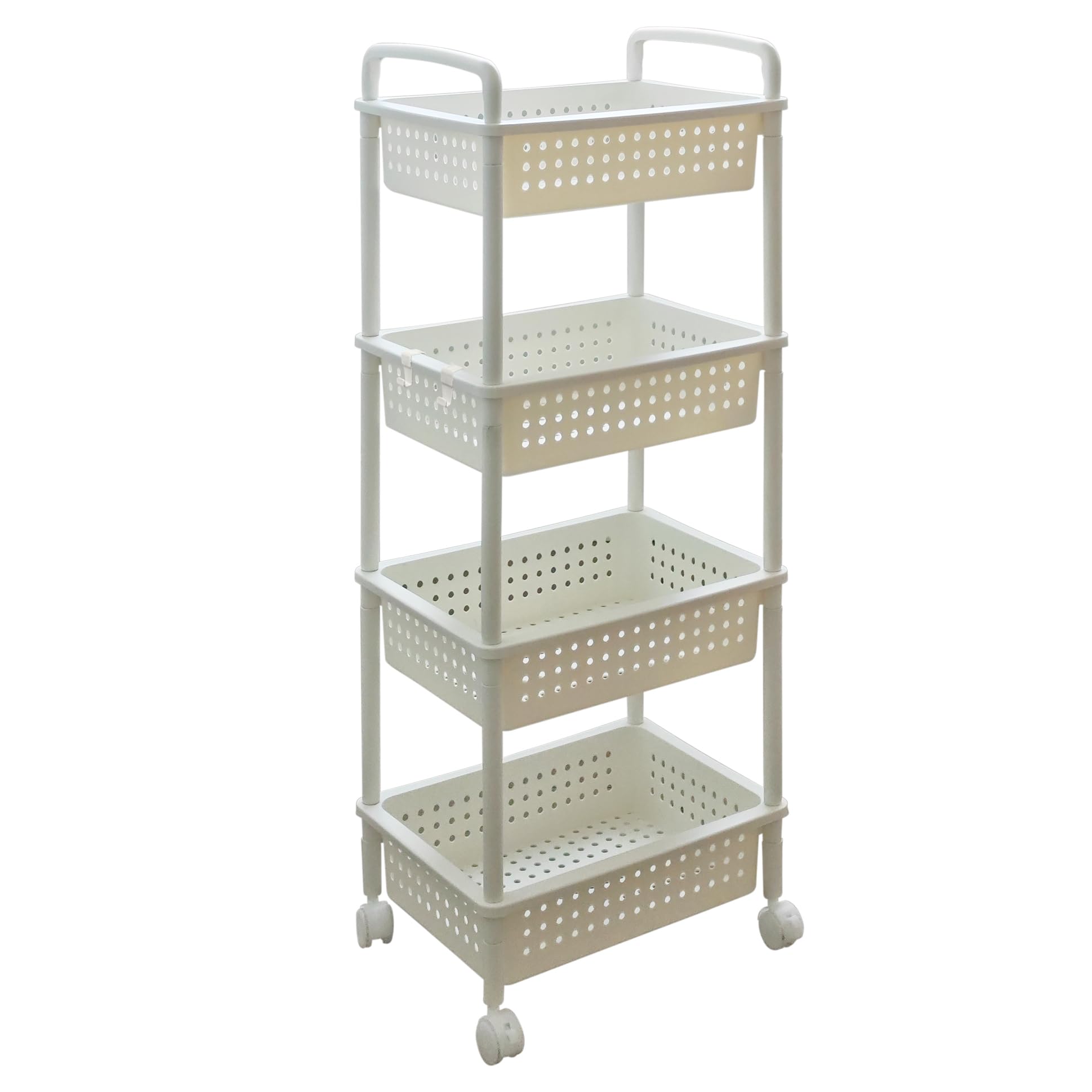 ABBAware 4 Basket Trolley Cart, Rolling Storage Multi-Functional Cart with Reinforced Castors, Home Organizing, White