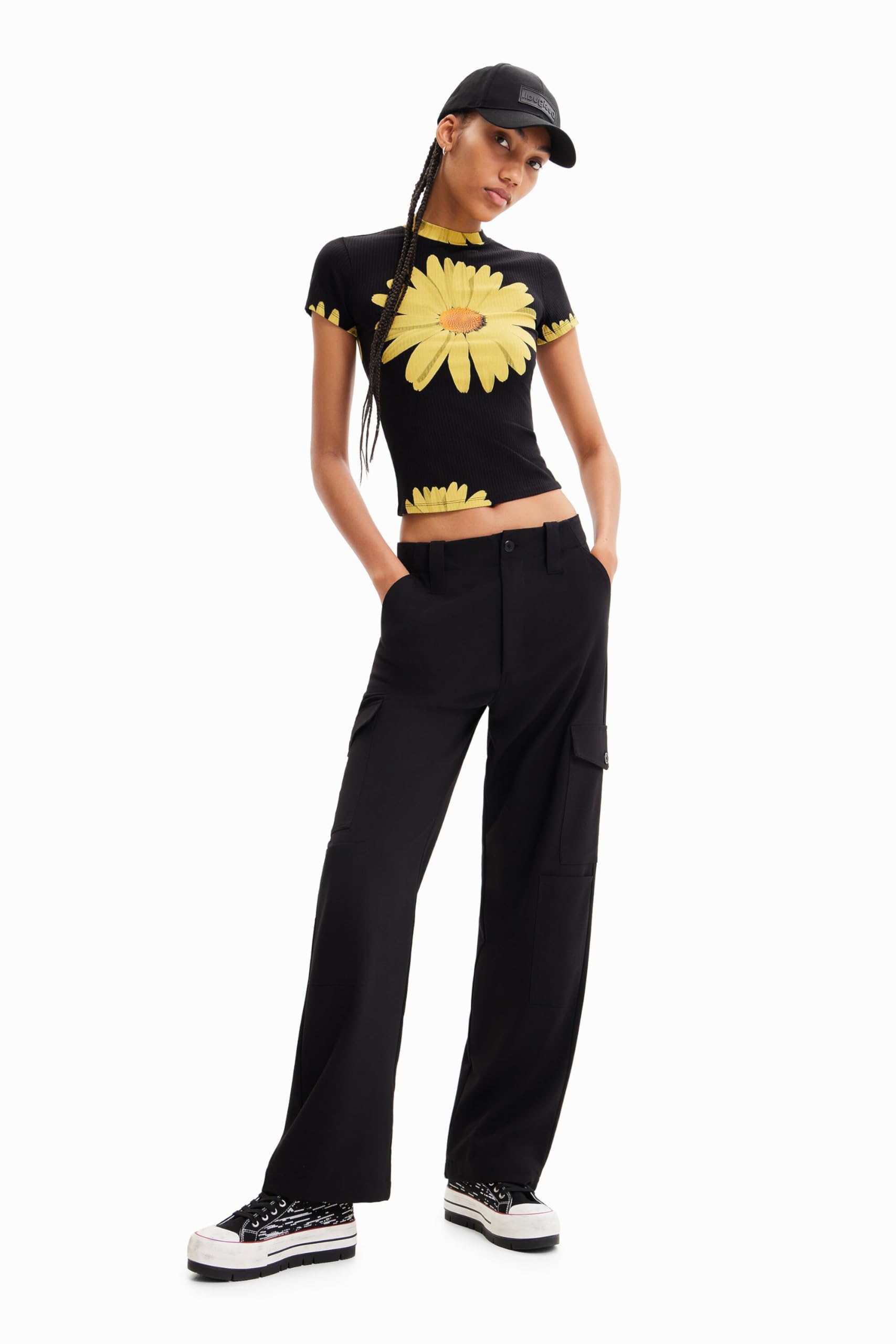Desigual Pantalones Casuales para Mujer, Negro, M