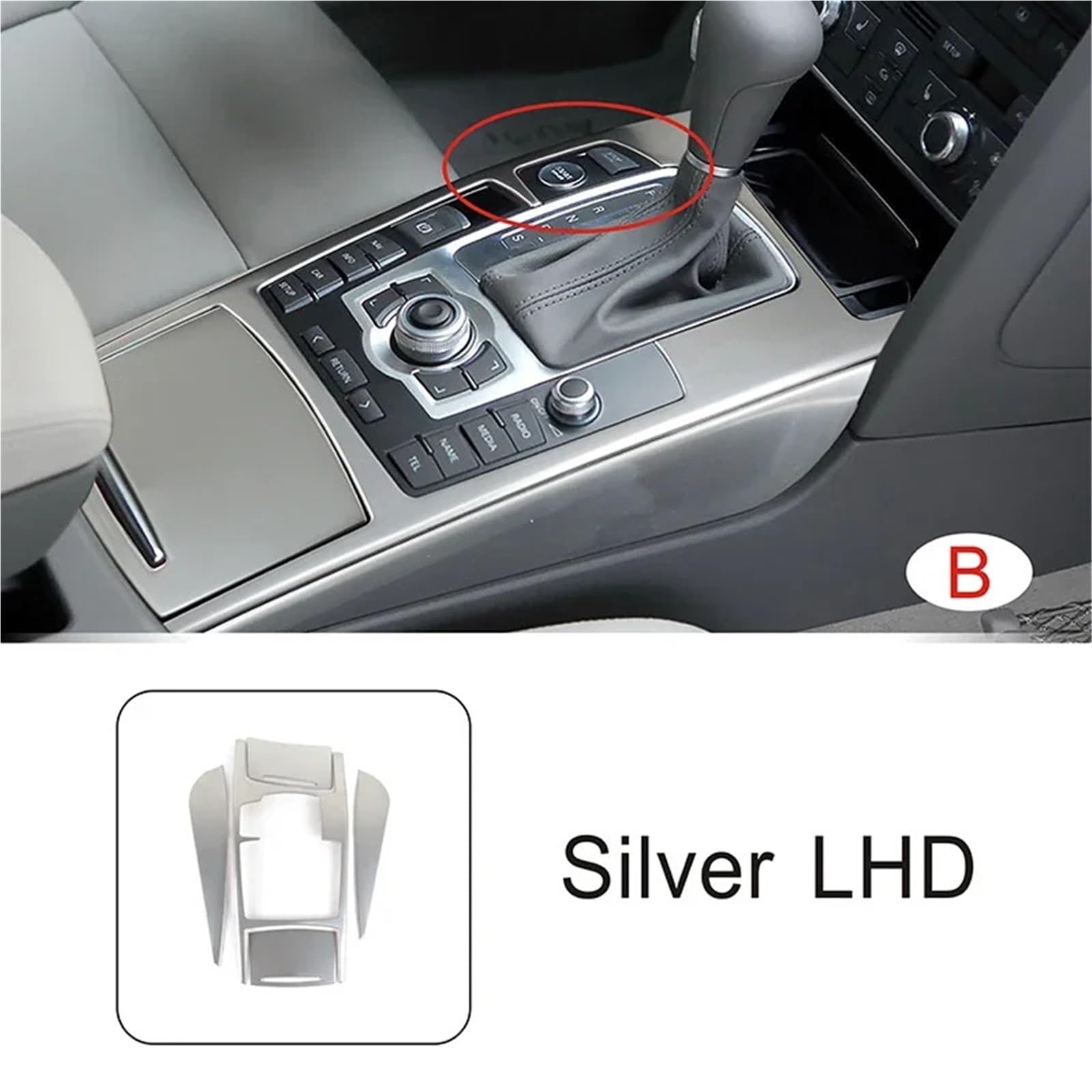 Konsola Środkowa Osłona dekoracyjna konsoli środkowej ze stali nierdzewnej, ramka dźwigni zmiany biegów, pasująca do Audi A6 C6 2005-2011 LHD(B Silver)