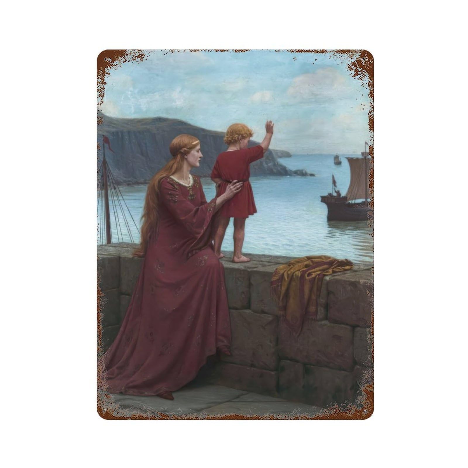 Farewell by Edmund Leighton Vintage Wall Sign 15.7"x11.8", Rust Effect Metal Decor for Cafe, Home Bar And Lounge Decor