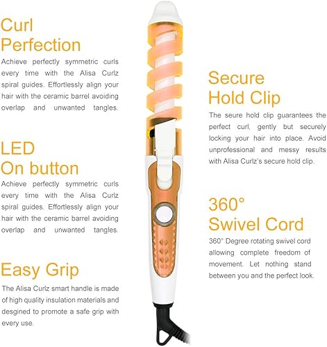 Miniatura 4 de Profesional portátil peluquería espiral rizador de cerámica rizador de pelo Waver Maker rizador de pelo varita rizadora (naranja)