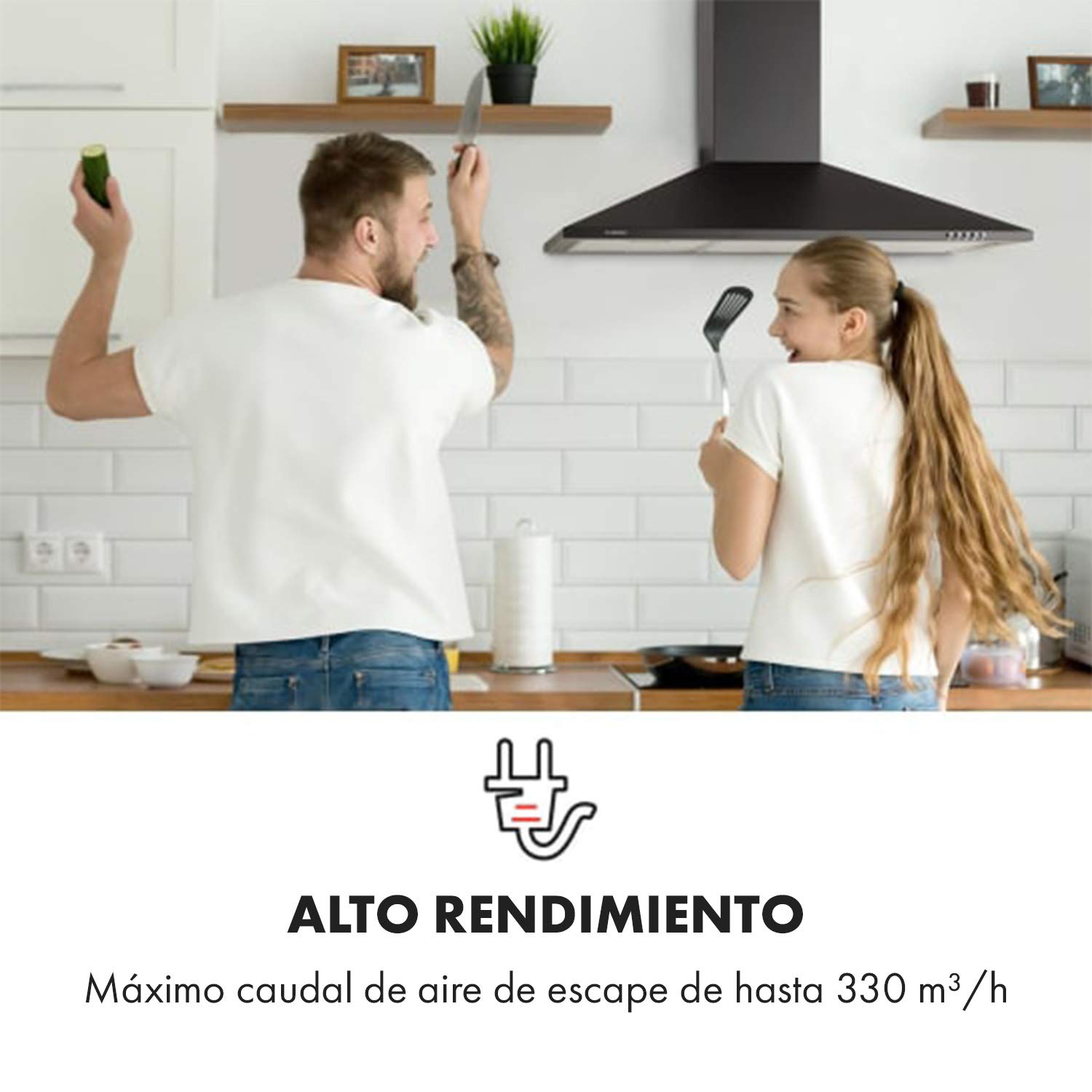 Klarstein Zugspitze 90 Campana extractora - Extractor de pared, Extractor de humos, 65 W, Absorción de 310m³/h, Ventilación y absorción, Iluminación LED de la cocina, Filtro de grasa, Negro