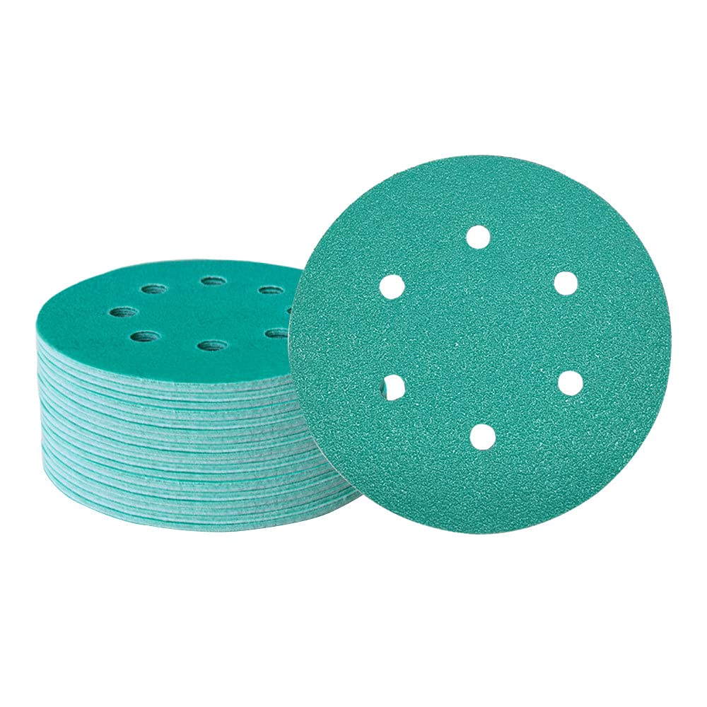 25 piezas 150 mm 6 '' Película Papel de lija Disco Herramientas abrasivas Anti obstrucción Wet & amp; Dry Hook & amp; Papel de lijar en bucle Grano de respaldo 60~400, como se muestra, Grano 180
