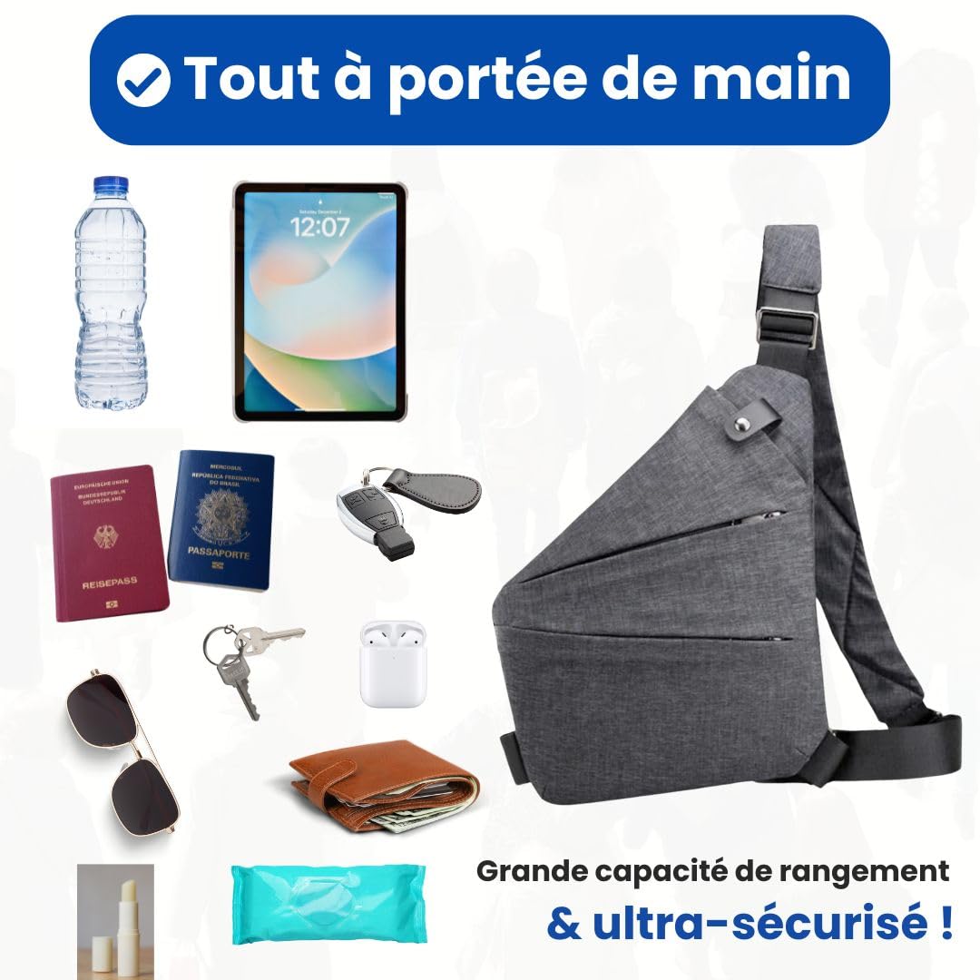 MEIION Sac bandoulière anti-vol Farvello Sac à bandoulière léger et sécurisé avec poches multiples, pour les voyages, homme et femme, sac anti-vol pratique pour une utilisation quotidienne