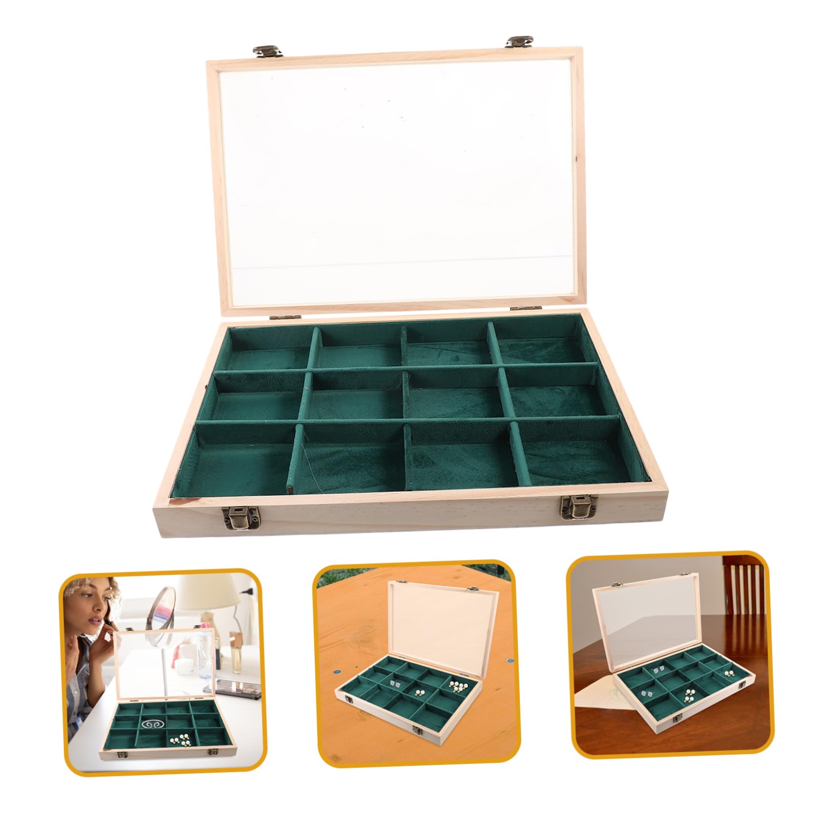 PRETYZOOM Boîte à Bijoux Organisateur Avec Couvercle Présentoir Transparent Pour Colliers Bracelets Boucles Oreilles Rangement Élégant à Compartiments Pour Maison Et Voyage
