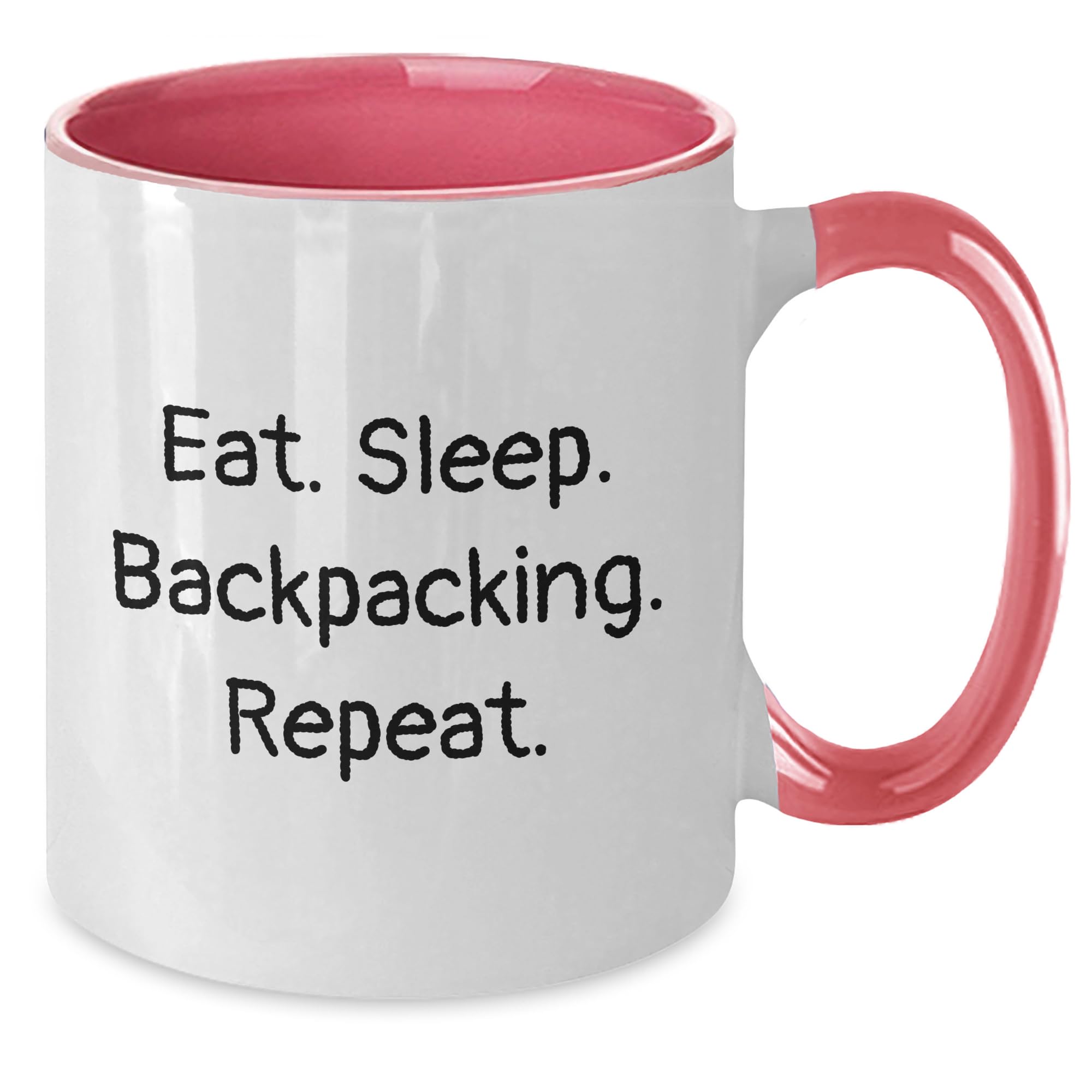 Backpacking Enthusiast Gifts from Friends for Christmas - Eat. Sleep. Backpacking. Repeat. Two Tone Coffee Mug