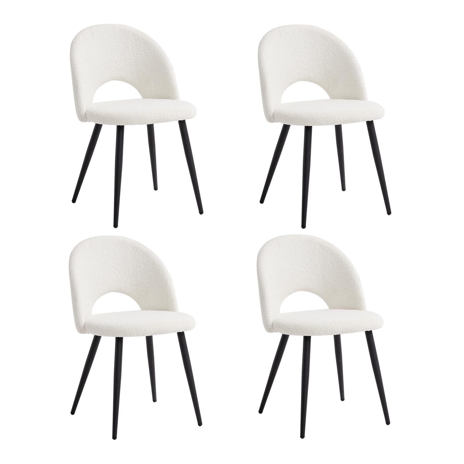Set di 4 Sedie da Sala da Pranzo, Sedia da Pranzo Teddy in Velluto Morbido, Sedia da Cucina con Cuscini e Braccioli, Gambe in Metallo - Bianco