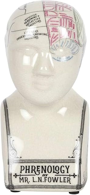 Small Crackle Ceramic Phrenology Head Ornament White 9x16x8cm