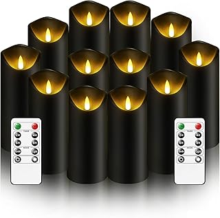 Flameless Candles with Remote, Battery Operated Flickering Flameless Candles, LED Candles with Timer 2/4/6/8H, with Realistic LED Candles Set of 12 (D2.2 x H 5" 6" 7") (Black)