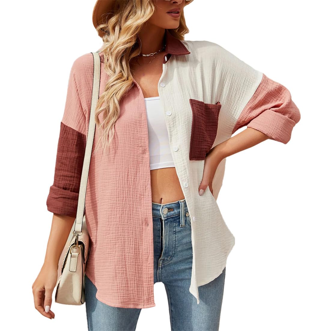 Camicia Casual da Donna A Maniche Lunghe in Cotone Primavera/Estate Camicetta con Bottoni Larghi Top di Grandi Dimensioni