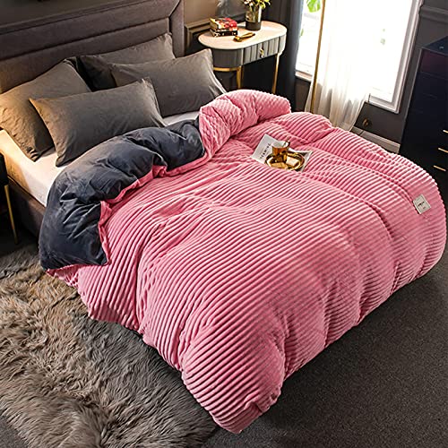 SAZDFY Fundas de edredón de franela gruesas, a rayas, ultra suave, funda de edredón con textura vintage, transpirable, para ropa de cama de invierno, 150 x 200 cm, color rosa