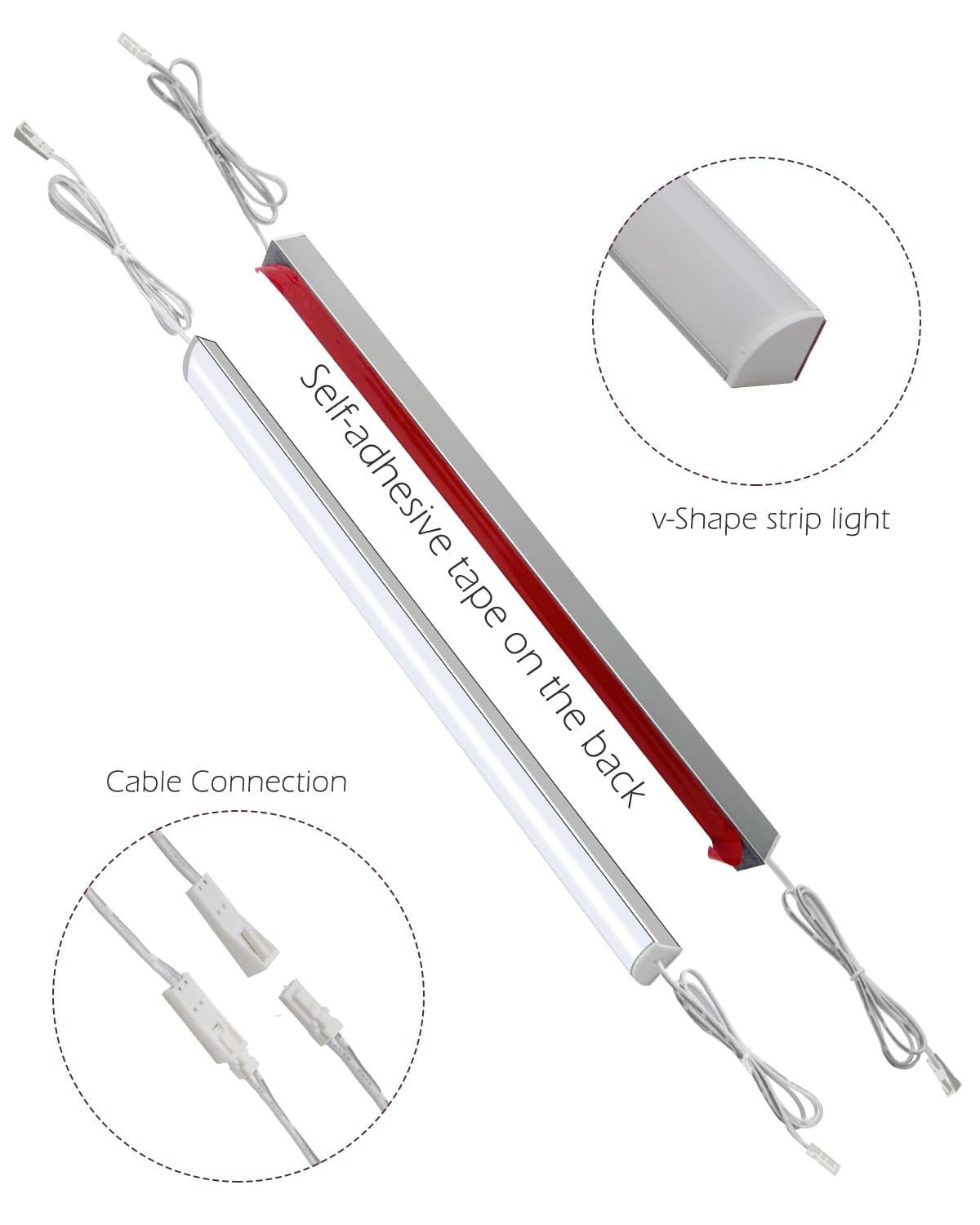 Oświetlenie podszafkowe LED z łącznikiem - 8szt 30cm V-kształtne listwy, 16W 1600Lumen Ciepła Biała 3000K do kuchni, gablot, półek