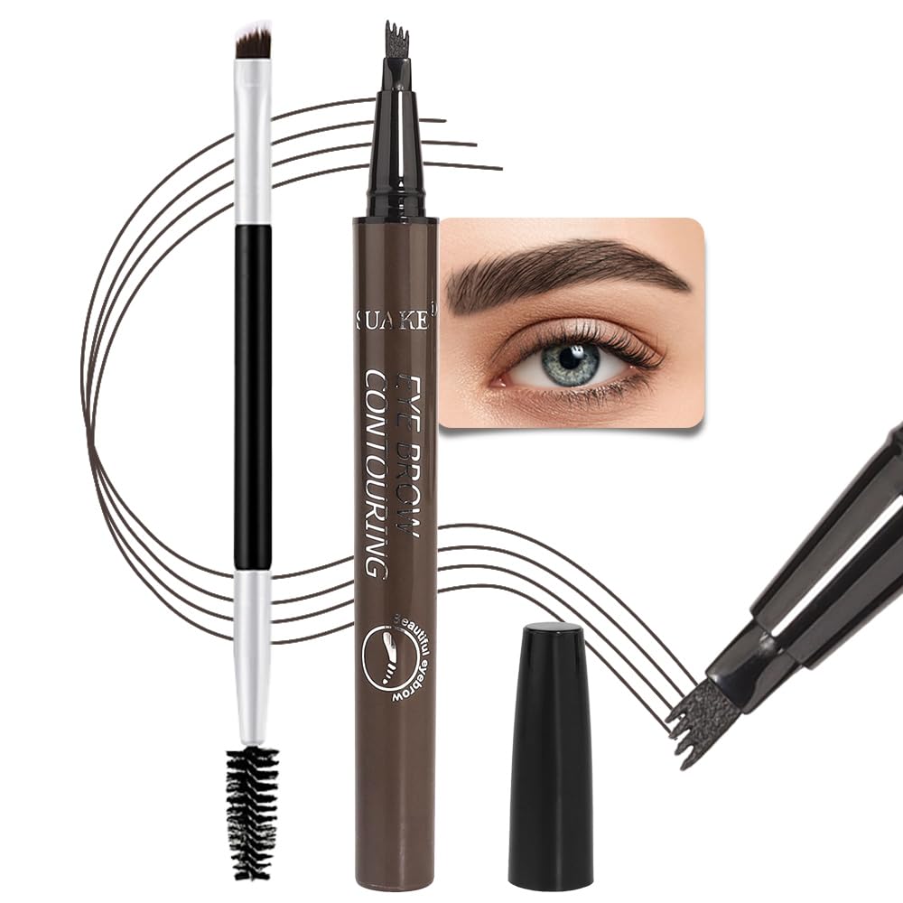 Kaely 2in1 Waterproof Eyebrow Pencil, Longwearing Eye Brow Pencils for Women Makeup, Mechanical Eyebrow Pen with Spoolie Brush, lapiz de cejas a prueba de agua, 06 Soft Brown