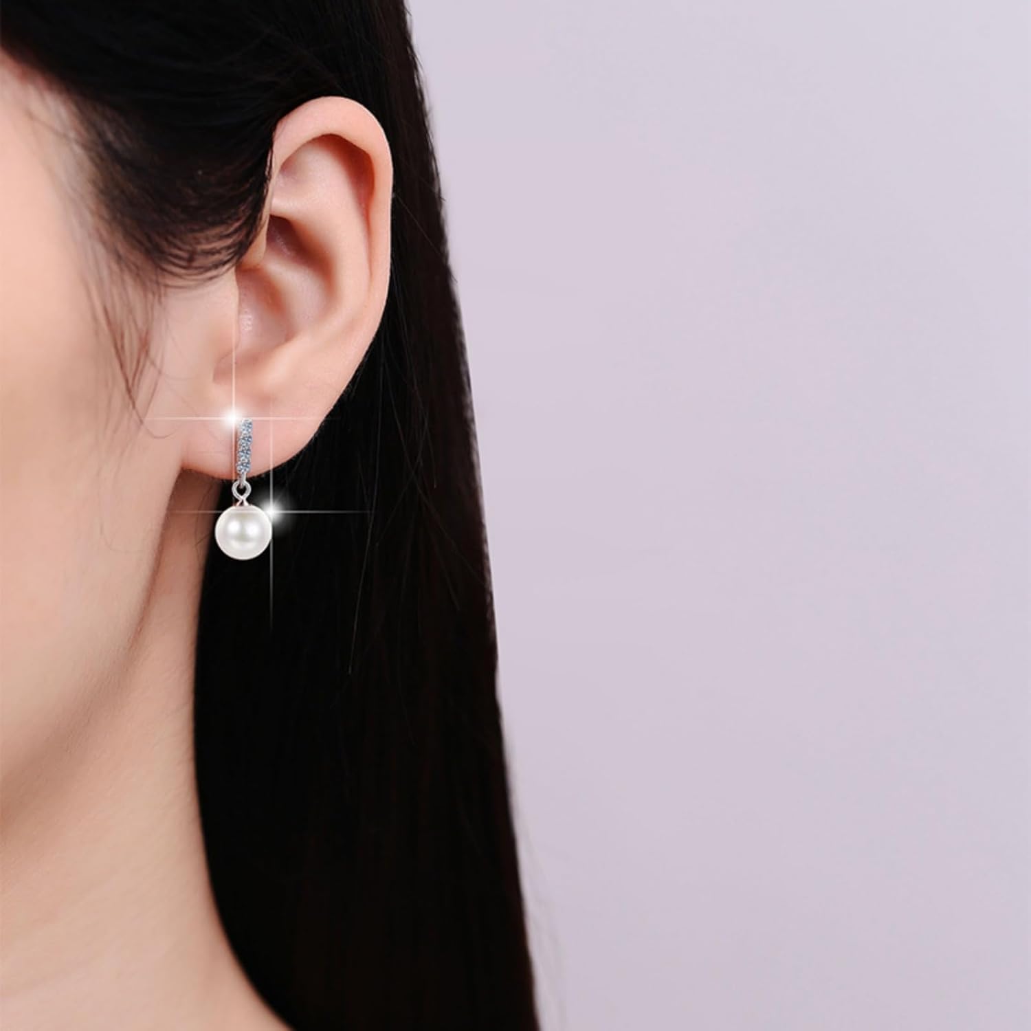 14K Gold Pearl Drop Earrings for Women with Moissanite, Ideal for Mother's Day Gift for Mom
