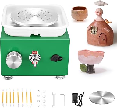 Pottery Wheel, Mini Electric Pottery Wheels with 2 Turntables 6.5cm/10cm, Clay Tools and Removable ABS Basin, Pottery Wheel for Adults Kids Beginners DIY Clay Art