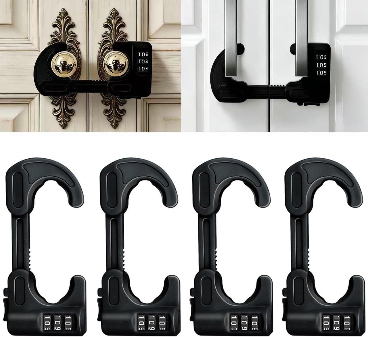 4 Pack Cabinet Locks with Combination Baby Proof Cabinet Door Lock Multifunctional Adjustable Child Safety Lock Knobs Door Lock for Knob Handle (White)