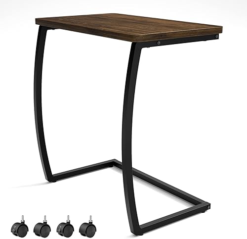 Miniatura 10 de SRIWATANA Mesa Auxiliar, Mesa de Extremo, Mesa de Sofá en Forma de C Vintage para Sofá, Laptop, Café y Aperitivos, Nogal 1.Walnut,Negro -,Nogal