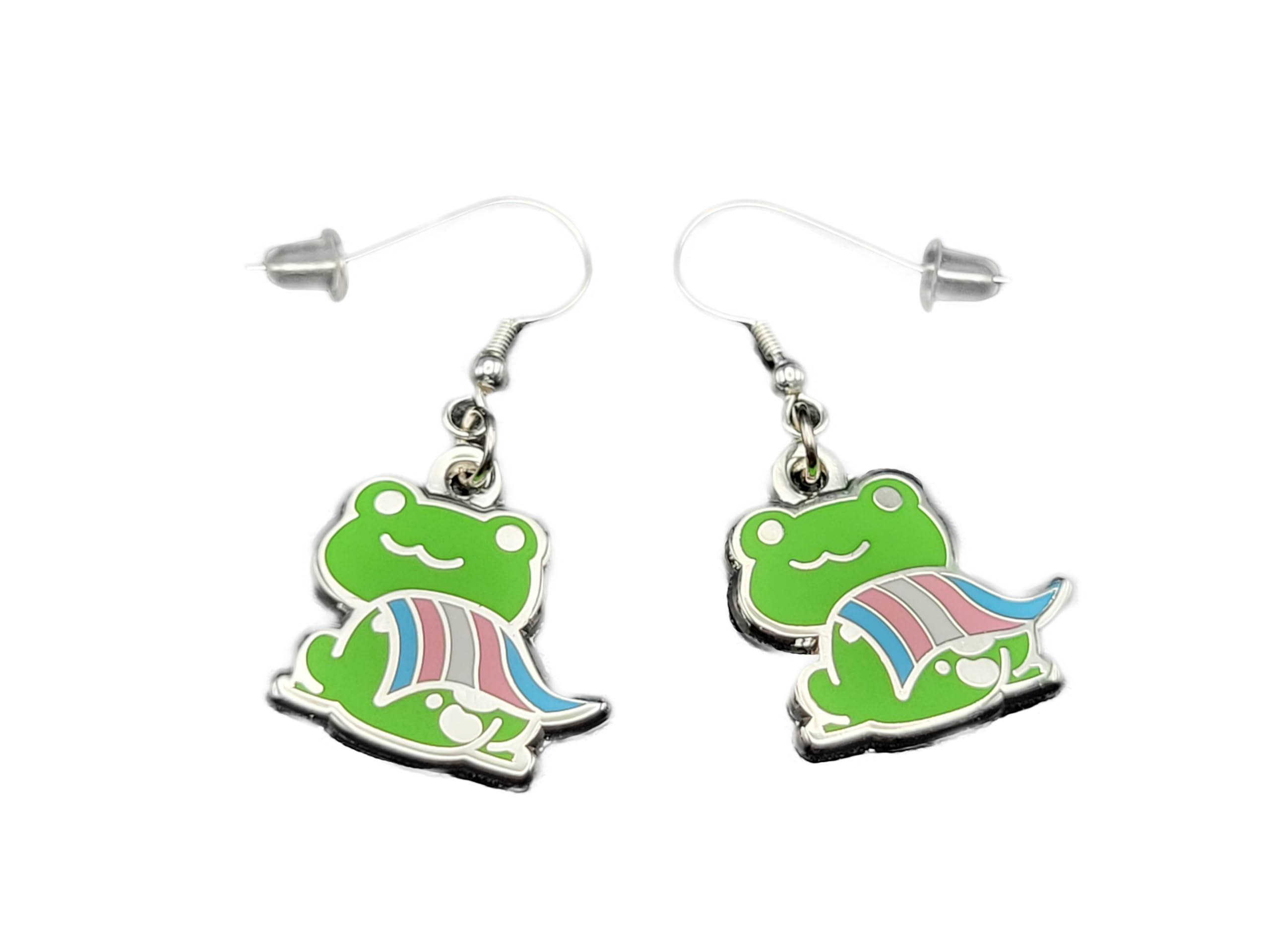 Trans Pride Frog Earrings in Transgender LGBT+ Flag | Chibi Superhero Gay Frog Earrings