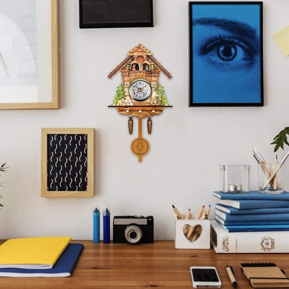 GOWENIC Vintage Wall Clock, Cuckoo Clock, Retro Wooden Cuckoo Birdhouse Wall Clock, Home Decor Hanging Cuckoo Clock Auto Swing Pendulum Home Decor Scandinavian (CM003)
