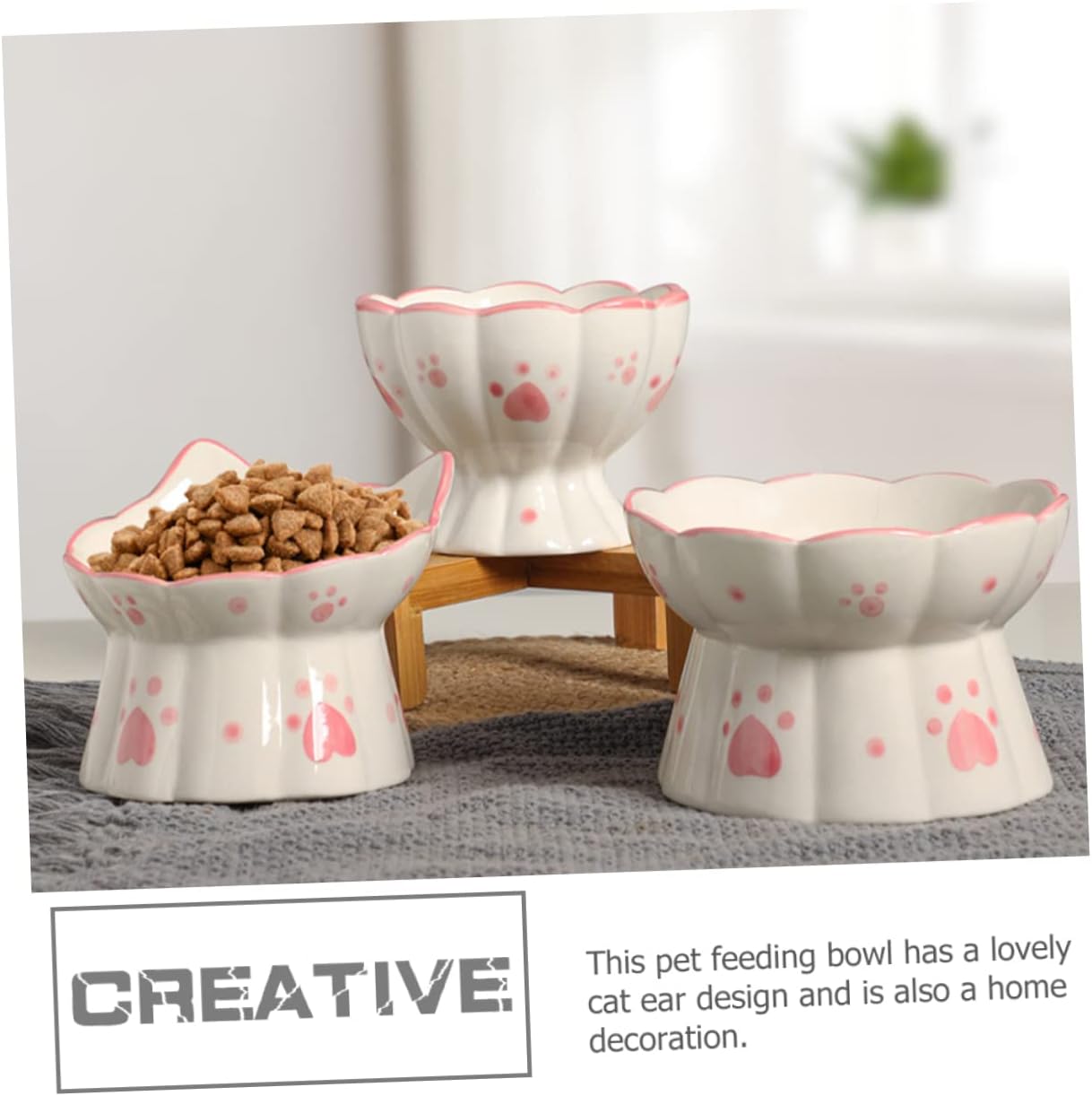 VICASKY 2Pcs Elevated Cat Neck Protection Bowl Ceramic Design for Comfortable Eating Stable Base Prevents Spills for Cats and Kittens Easy to Pet Supplies