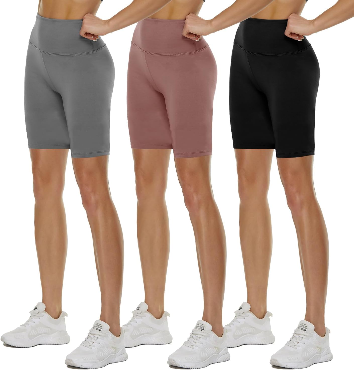 3 Pack High Waisted Biker Shorts for Women – 3"/ 5"/ 8" Black Workout Yoga Compression Novelty Shorts for Running